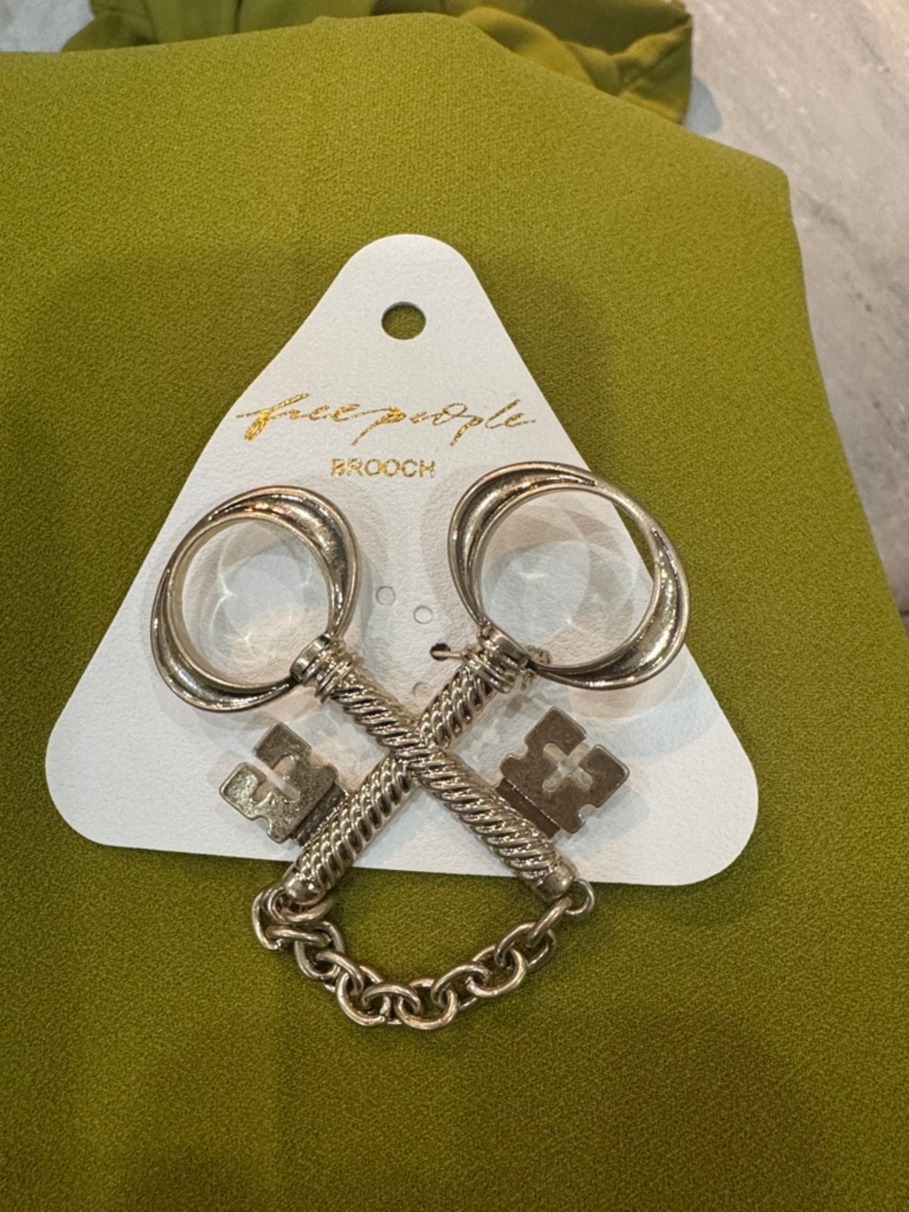 Free People Silver Crossed Key Chain Brooch